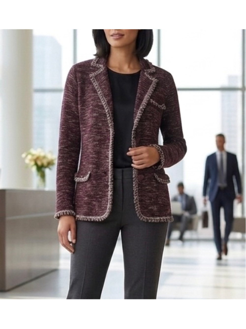 Brooks Brothers Women's Maroon Marled Knit Blazer Jacket Size Large EUC